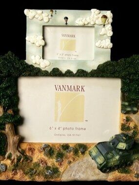 Vanmark  Army Double 3D 3" by 2" & 6" by 4" Picture Frame Holds Two Photos 81638